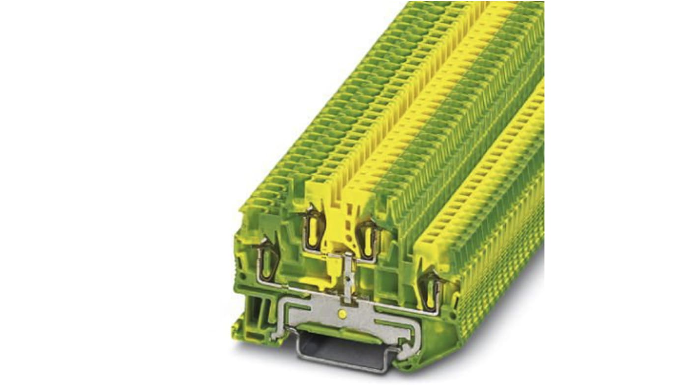 Morsettiera a doppio livello Phoenix Contact 3036013 per guida DIN, verde/giallo, tecnologia a gabbia a molla, certificata ATEX EX. Ideale per industria ferroviaria e applicazioni industriali.