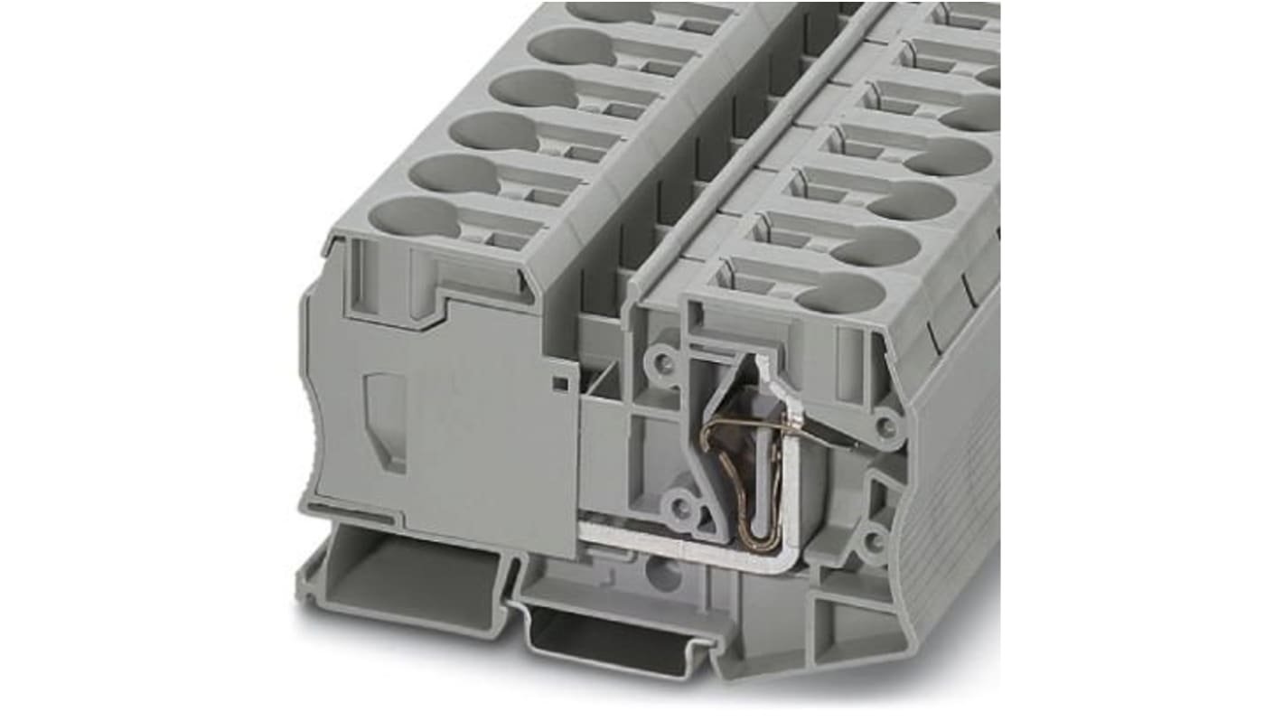 Morsettiera passante Phoenix Contact ST 4-FSI/C con fusibile, guida DIN, protezione fino a 125A. Ideale per applicazioni ferroviarie, temperature da -60 °C a 85 °C.