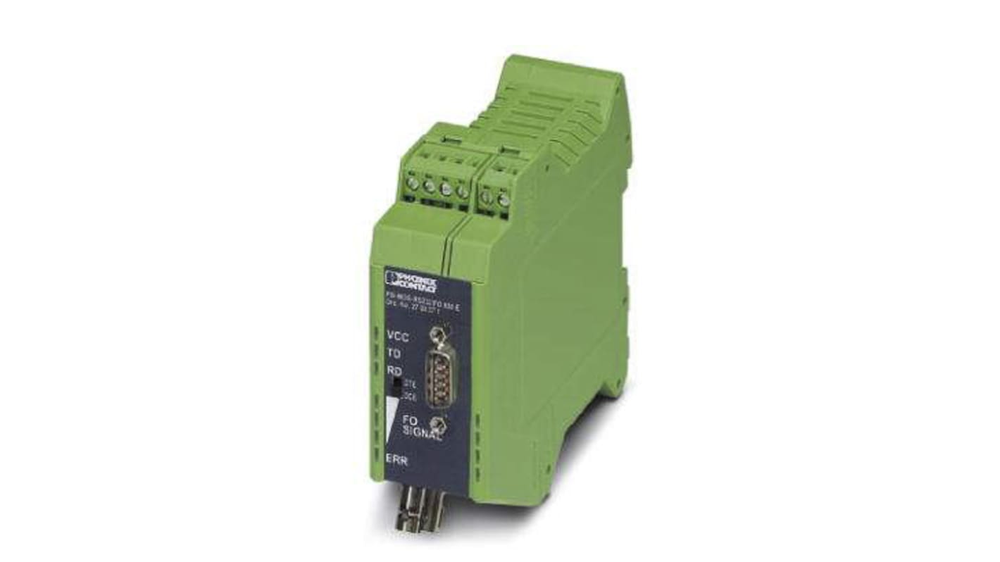 Phoenix Contact, convertitore ottico 3RS7005 ATEX, alimentazione 18-30V DC, montaggio su guida DIN, IP20.