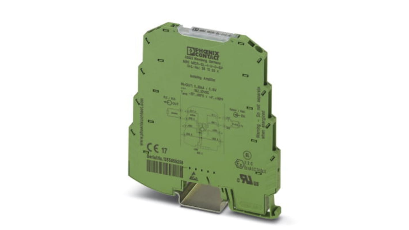 Phoenix Contact 2813554, condizionatore di segnale MINI MCR 3RS7005, compatto 6,2 mm, per conversione segnali 0-20 mA a 0-10 V cc. Montaggio su guida DIN.