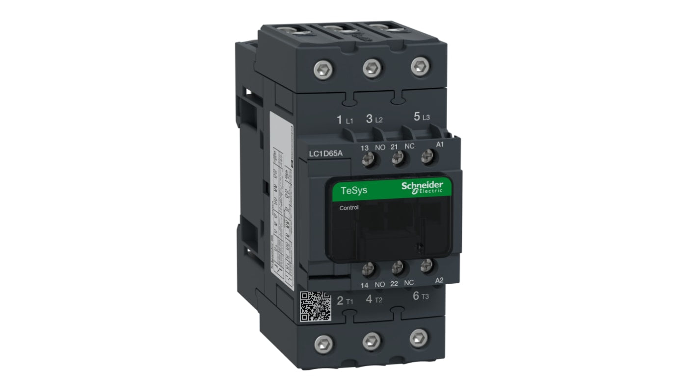 Contattore Schneider Electric LC1D65AB7, 3 poli, 30 kW, 690 V CA, 24 V CA - Serie TeSys. Ideale per applicazioni industriali come condizionatori e nastri trasportatori.