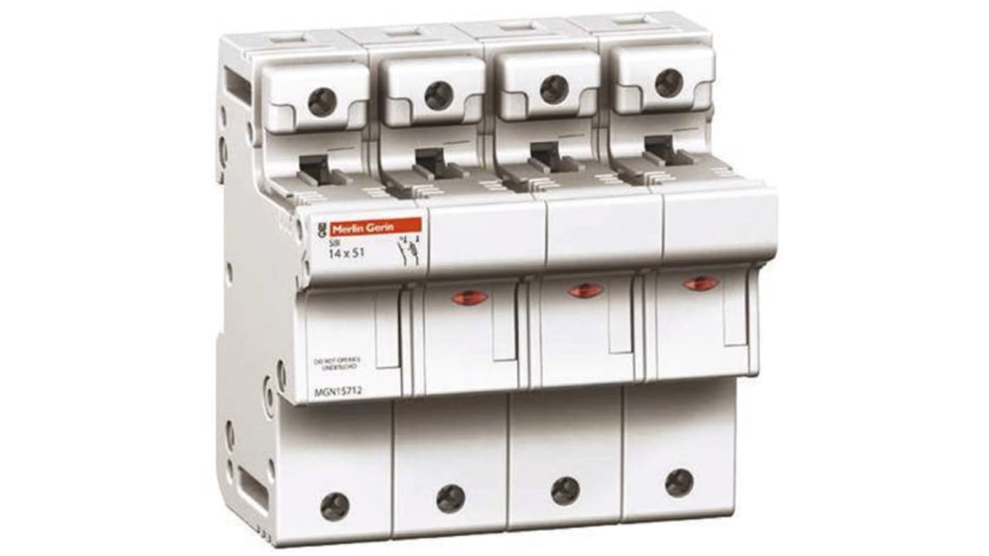 Sezionatore portafusibili Acti 9 SBI di Schneider Electric, modello MGN15708, per protezione da sovraccarichi e cortocircuiti.