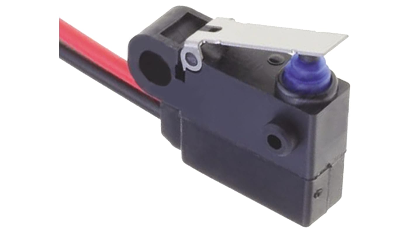 Microinterruttore Omron D2HW-C213MR SPST pre-cablato, IP67, 2 A a 12 V c.c., montaggio a vite, temperatura -40/+85 gradi.