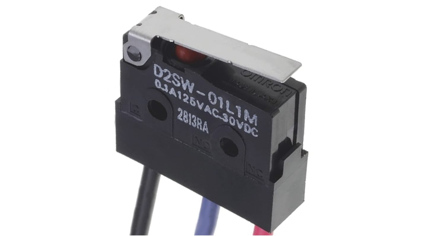 Microinterruttore Omron D2SW-3L1MS SPDT pre-cablato, grado di protezione IP67, corrente nominale 3 A a 30 V c.c.