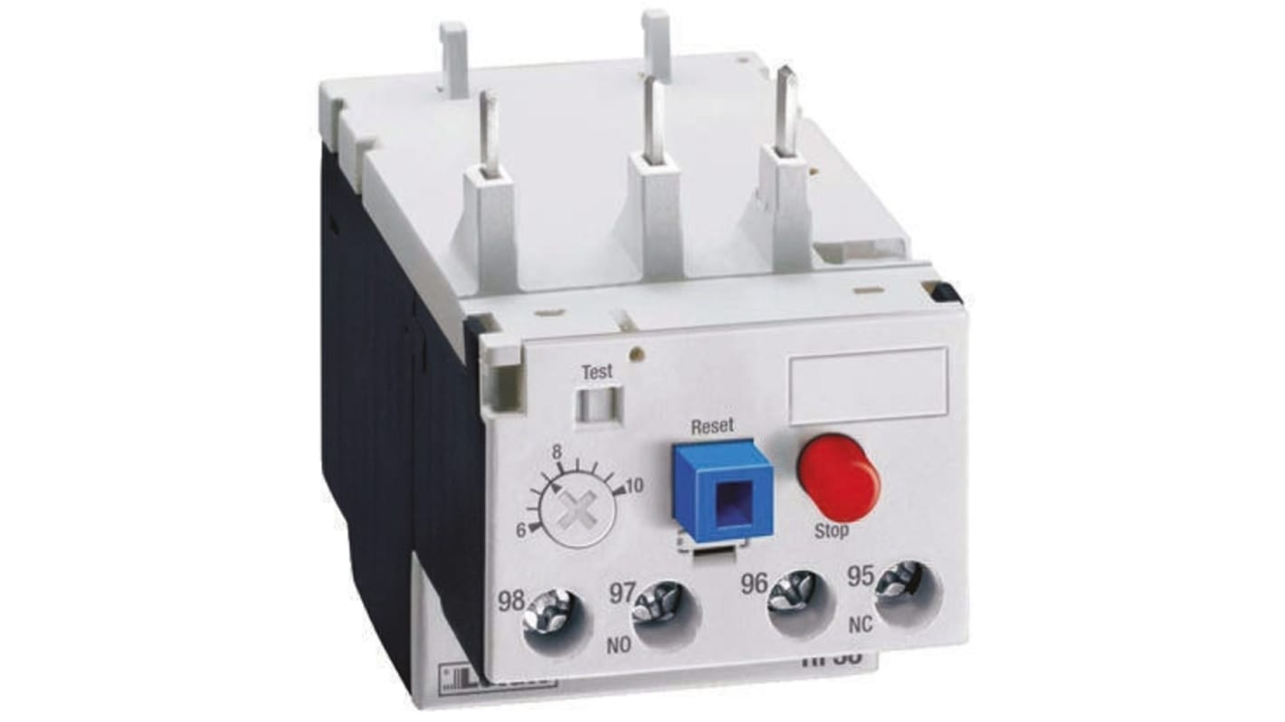 Relè di sovraccarico termico Lovato RF382500, 3 poli, 25 A, montaggio su contattori BF, temperatura -25/+60 °C.