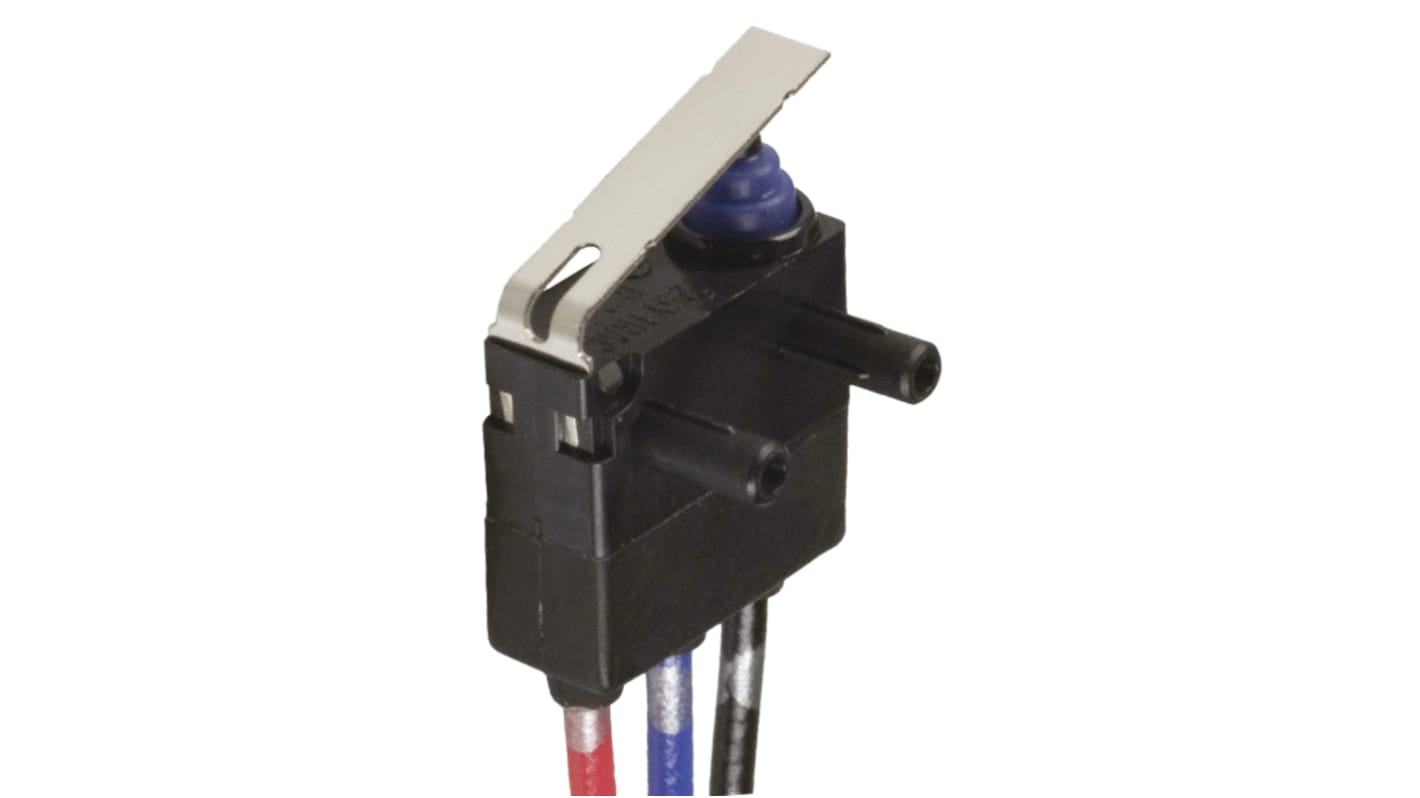 Microinterruttore Omron D2HW-BR261M SPDT, foro passante, IP67, dimensioni ridotte, forza di azionamento 1,8 N.