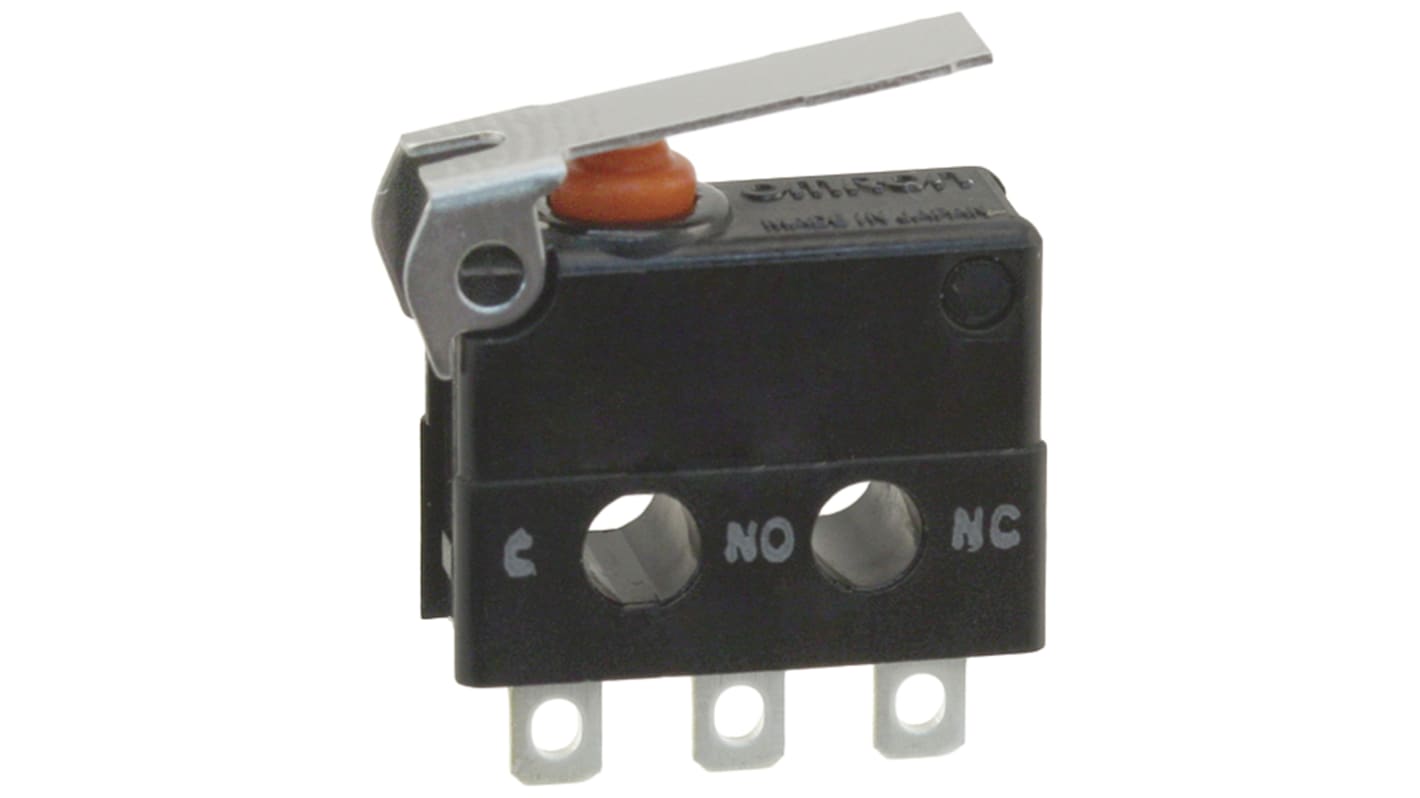 Microinterruttore Omron D2JW-01K1A1 SPDT, protezione IP67, terminale a saldare, corrente 100 mA, temperatura -40/+85 °C.