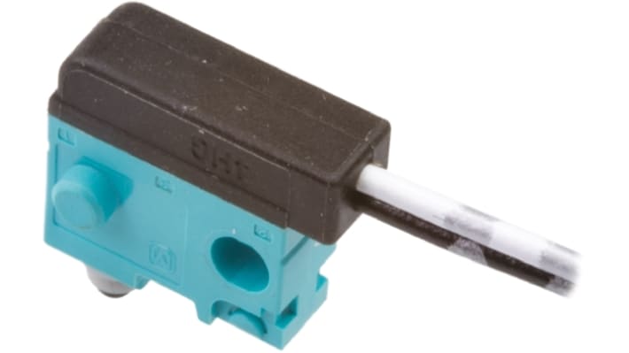 Microinterruttore SPST pre-cablato Panasonic ASQ10230, grado di protezione IP67, funzionamento silenzioso, escursione 2,5 mm.