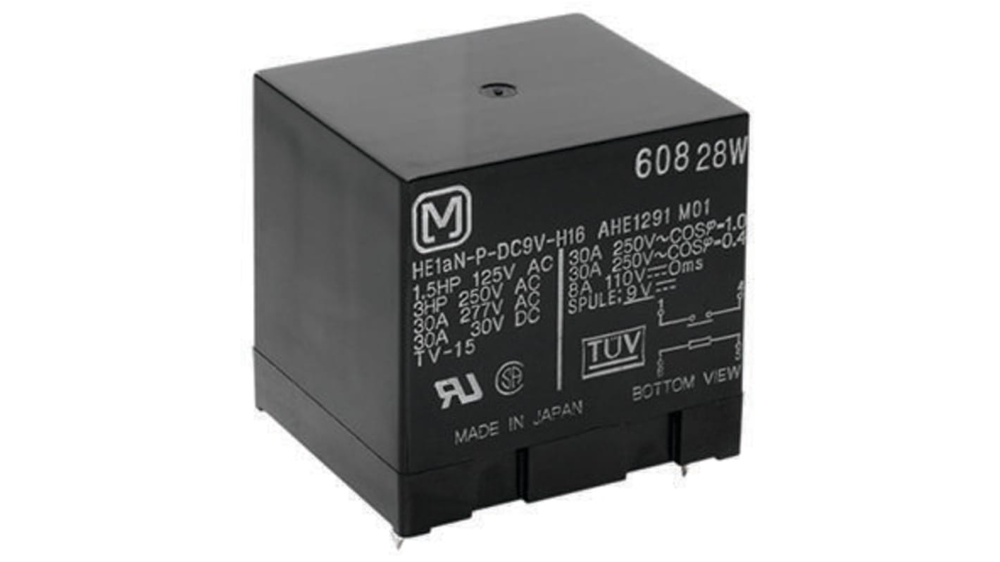 Relè di potenza SPST Panasonic HE1AN-P-DC24V-Y5 per montaggio su PCB, 24V cc, 48A, dimensioni 38x33x36.3 mm.