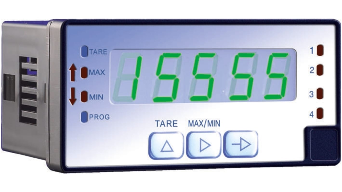 Voltmetro digitale Baumer PA419.015AX01, display LED 5 cifre, interfaccia RS232/RS485, dimensioni 48 x 96 mm.