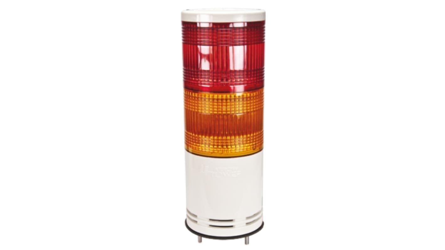 Torretta di segnalazione LED Rosso/Ambra Schneider Electric XVC1B2K, 24 V c.c., montaggio superficiale, altezza 294 mm, diametro 100 mm.