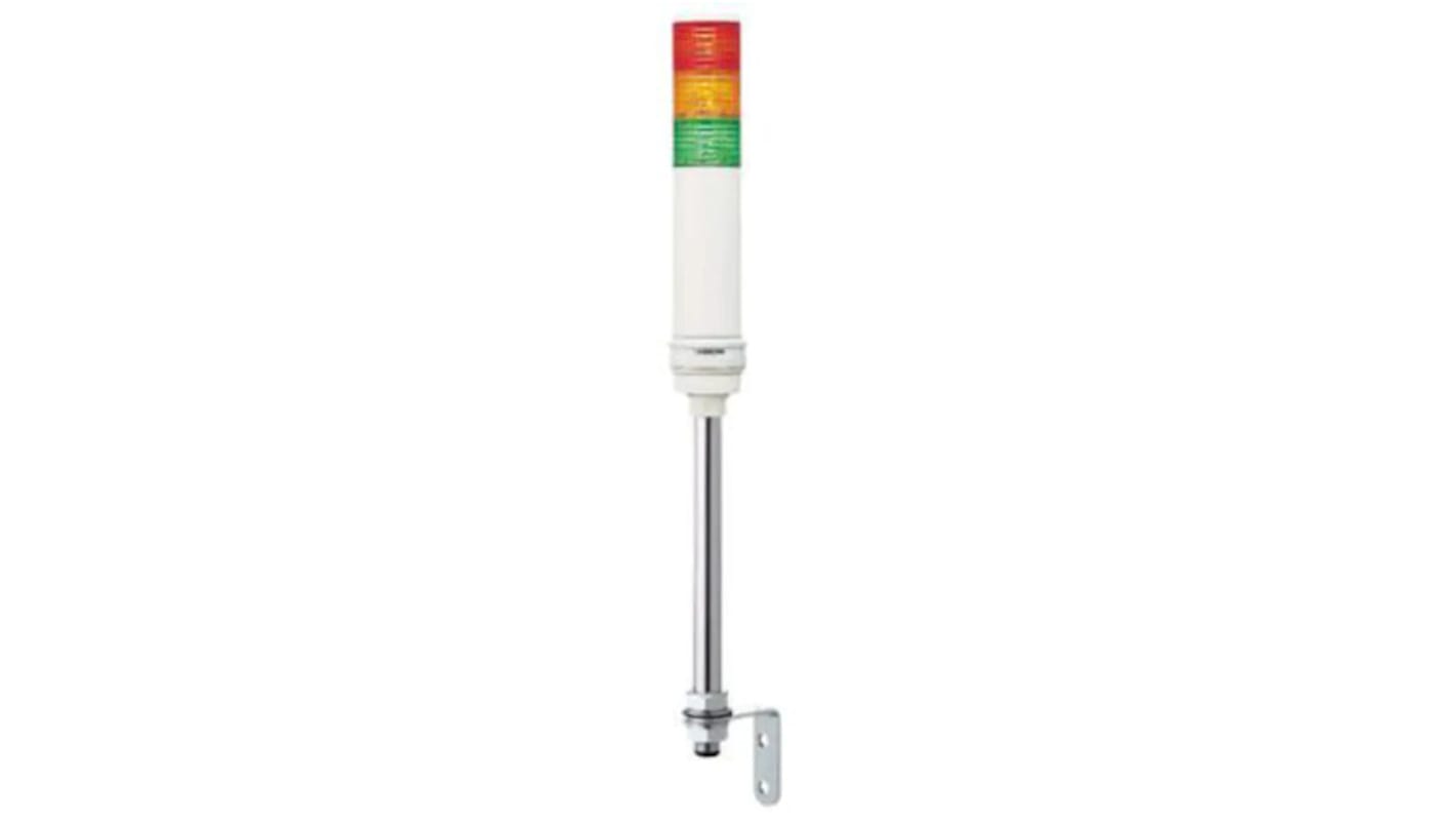 Torretta di segnalazione LED Schneider Electric XVC6B35S, 24 V, 3 luci (Rosso/Verde/Ambra), montaggio su tubo, altezza 563 mm.
