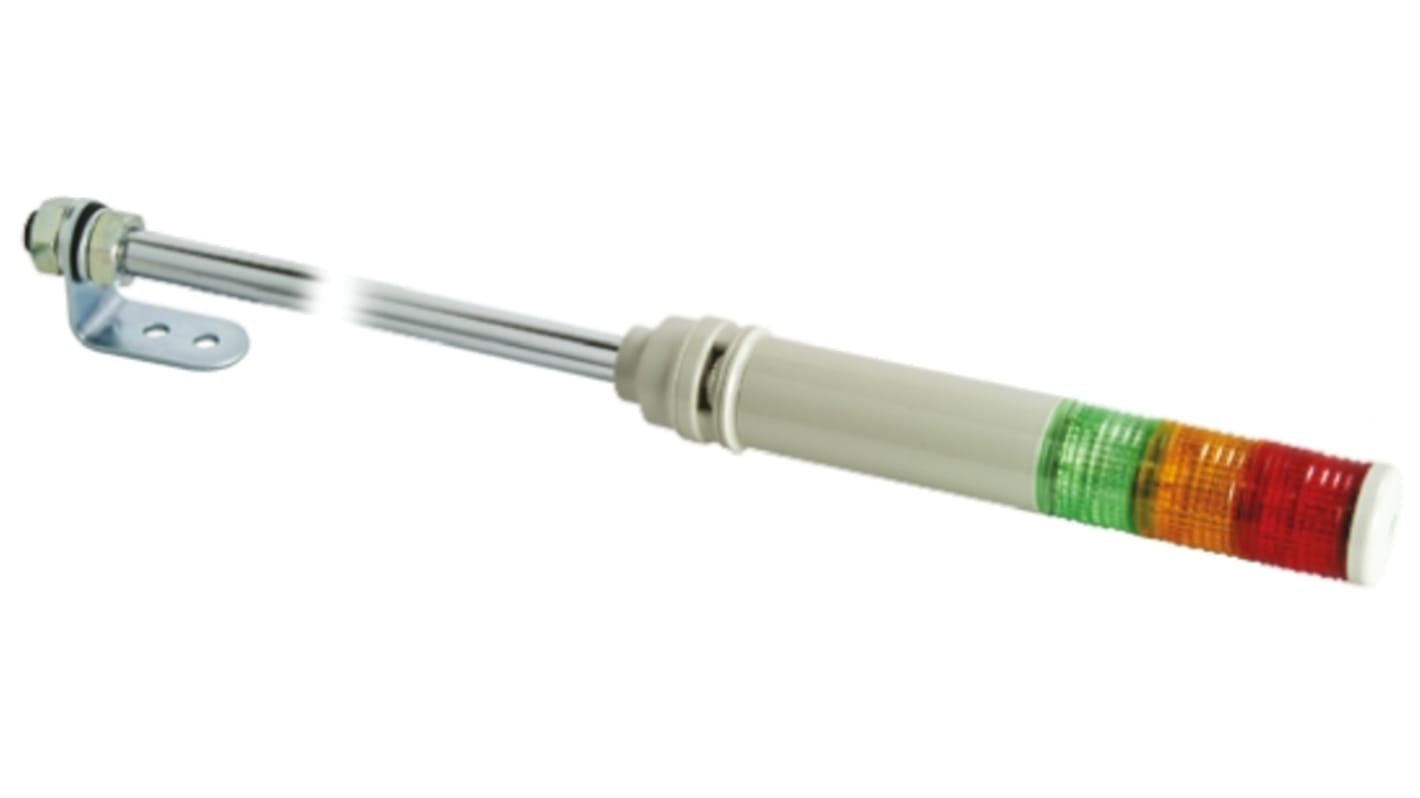 Torretta di segnalazione LED Schneider Electric XVC4B35S, 3 elementi luminosi Rosso/Verde/Ambra, montaggio su tubo, altezza 594.5 mm, grado di protezione IP54.