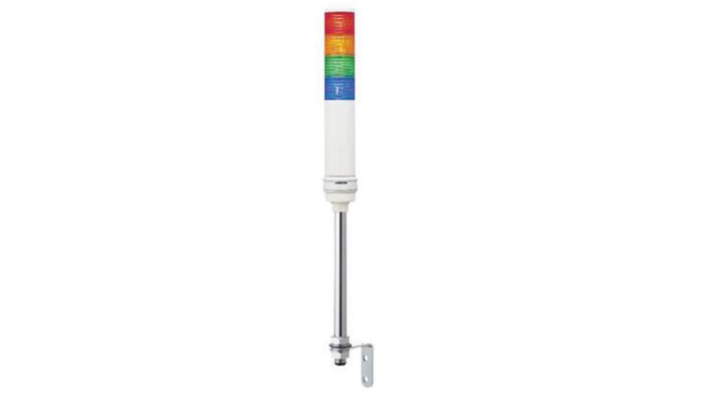 Torretta di segnalazione LED Schneider Electric XVC6B45S, 4 colori, cicalino 85 dB, montaggio su tubo, altezza 603 mm.