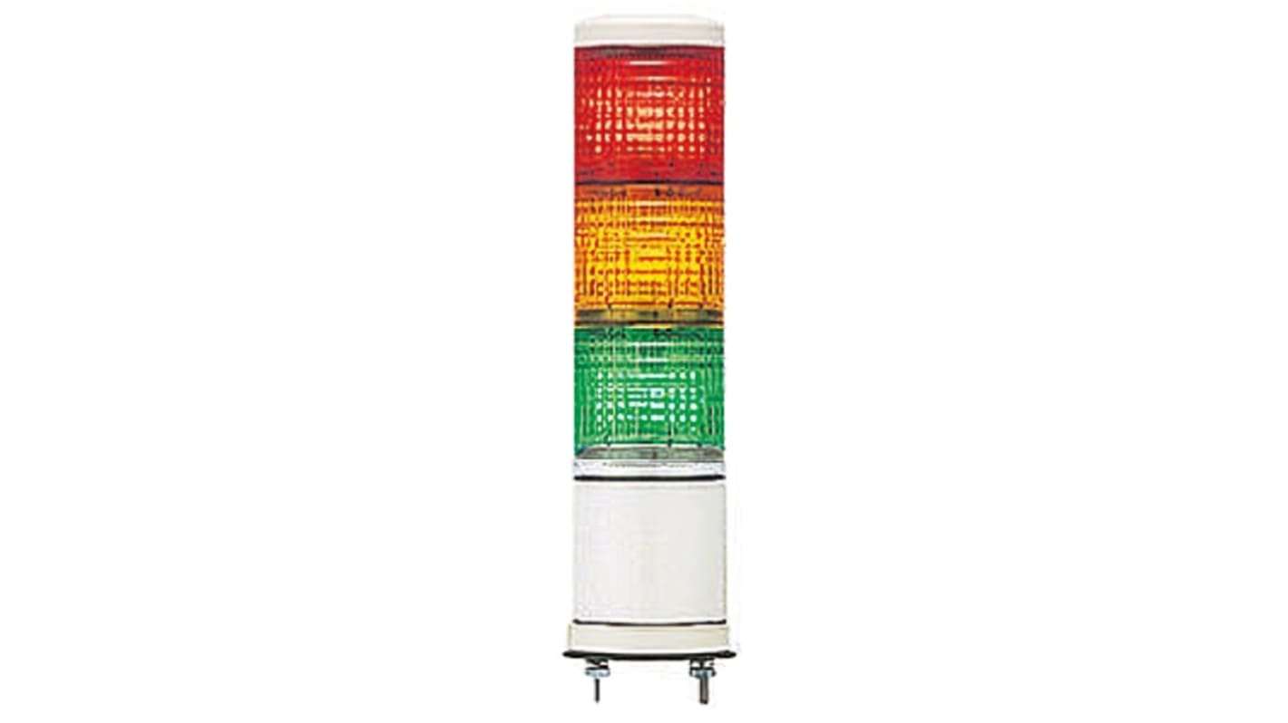 Torretta di segnalazione LED Schneider Electric XVC6B3K, 3 elementi luminosi Rosso/Verde/Ambra, montaggio superficiale, 24 V, altezza 200.8 mm.