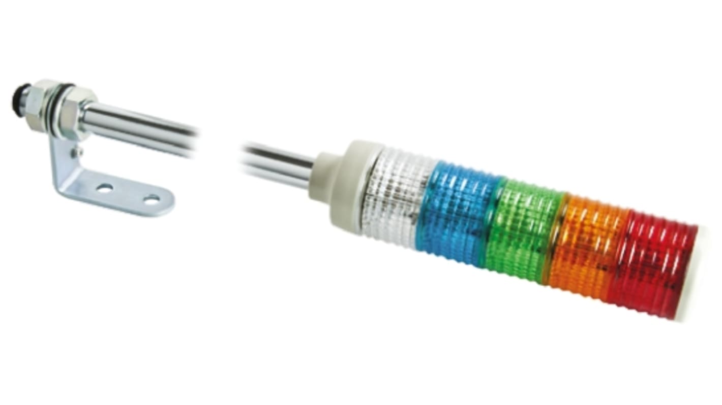 Torretta di segnalazione LED Schneider Electric XVC6B5, 5 elementi luminosi, montaggio su tubo, altezza 588 mm, 24 V.