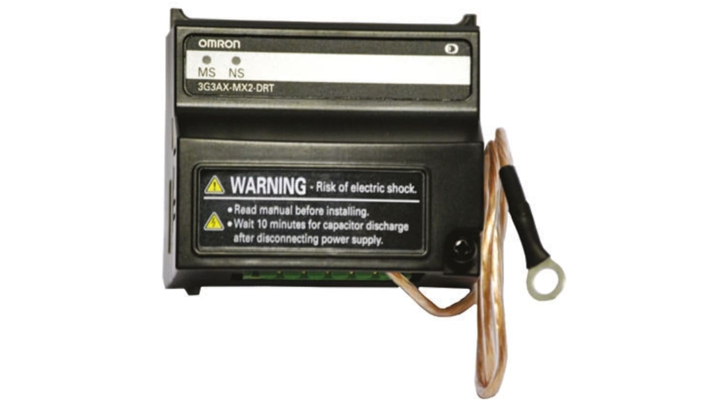 Omron 3G3AX-MX2 DRT E, modulo per inverter MX2, offre opzioni Profibus e DeviceNet per il controllo motori.
