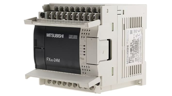 Modulo logico Mitsubishi Electric FX3G-24MT/ESS, unità base CPU con 14 ingressi e 10 uscite, montaggio su guida DIN.