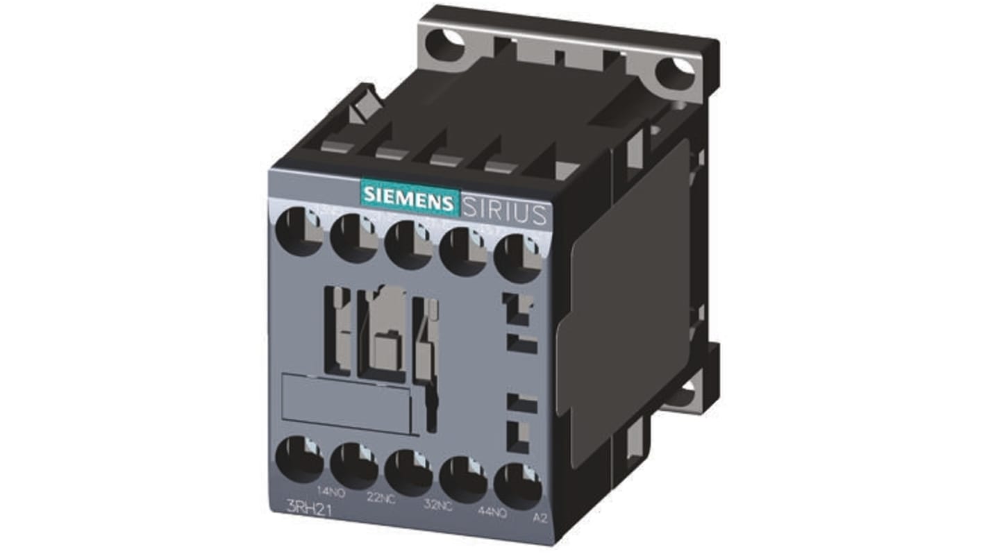 Relè contattore Siemens 3RT2026-2KF40, 3 poli, 25 A, 110 V c.a., dimensioni 45 mm x 101.5 mm x 107 mm, montaggio a morsetto.