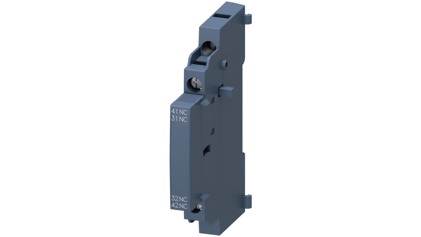 Contatto ausiliario Siemens 3RV2901-1C, 2 N/C, montaggio a innesto, corrente 2 A c.c., 10 A c.a., tensione 250 V c.c., 690 V c.a.