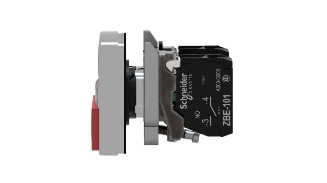 Pulsante illuminato Schneider Electric XB4BW73731B5, SPDT, montaggio a pannello, IP66/IP69K, diametro 22mm, colori verde e rosso.