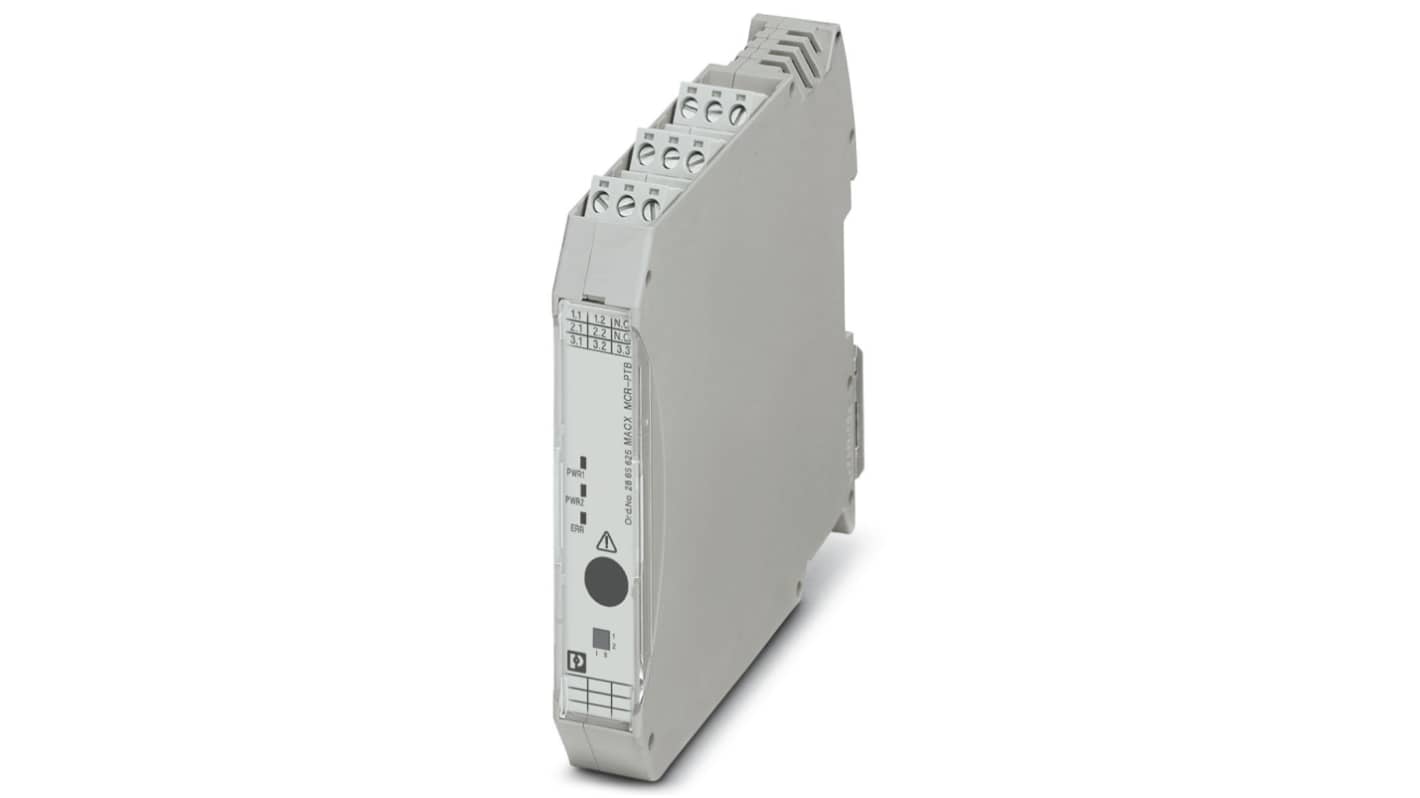 Phoenix Contact, barriera galvanica MACX MCR-PTB, 1 canale, alimentazione 19.2-30V cc, certificazione ATEX, -20 a +60 °C.