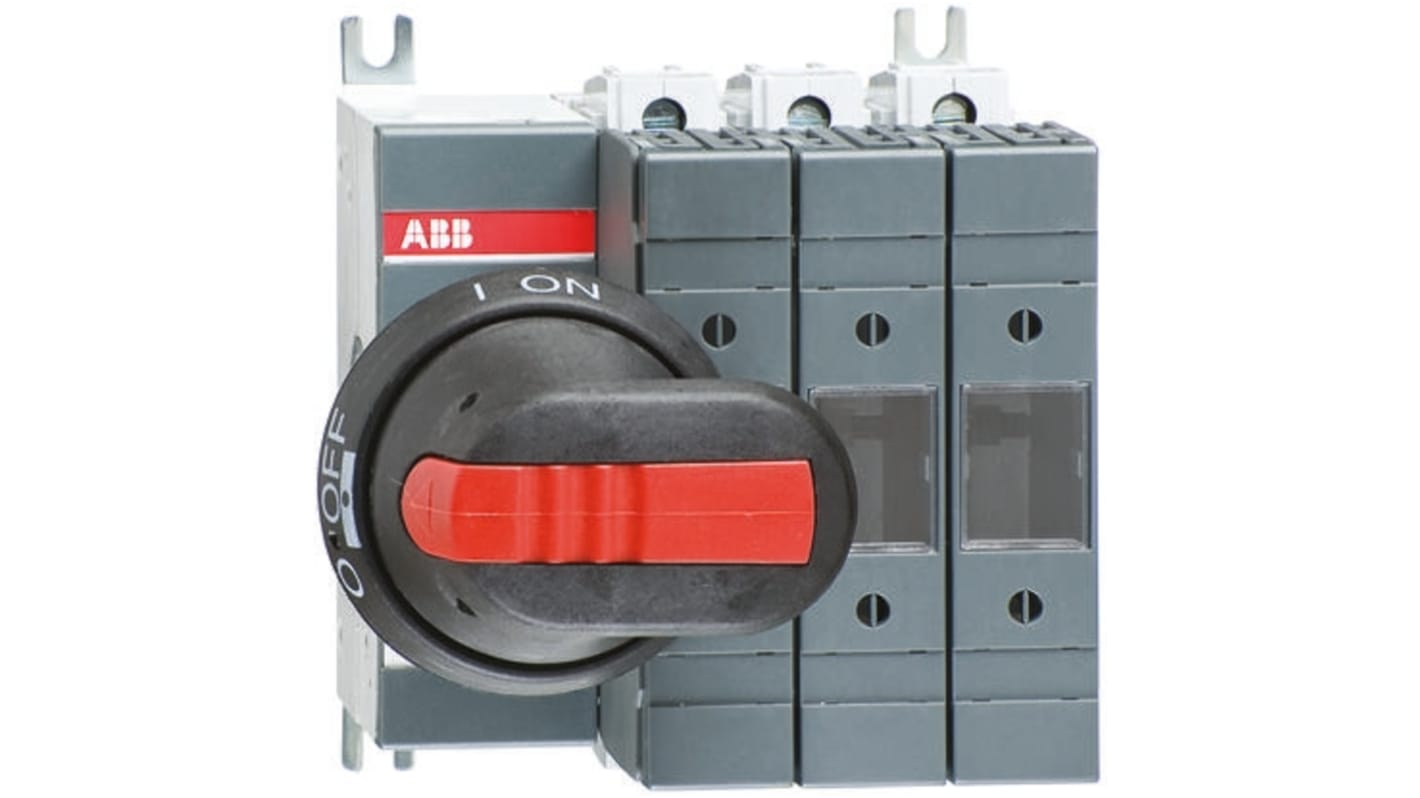 Sezionatore portafusibili ABB OS32GB04N1P, 4 poli, 32A, montaggio su guida DIN, protezione IP20, impugnatura ON/OFF.