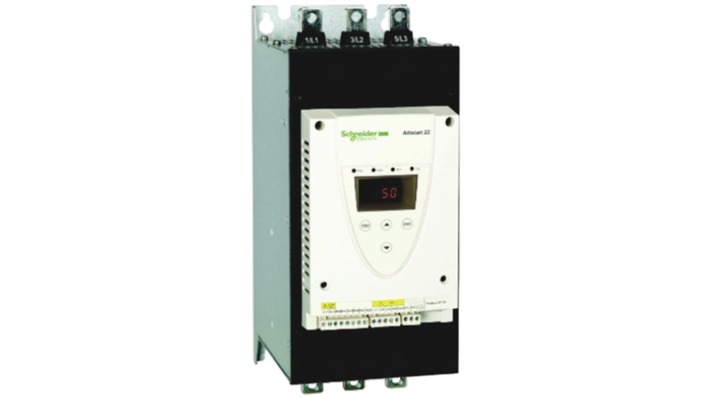 Schneider Electric ATS22C11Q Soft starter trifase 55 kW 440 V c.a. IP20 per motori industriali pesanti. Protocollo Modbus, bassa dissipazione energetica. Ideale per impianti idroelettrici.