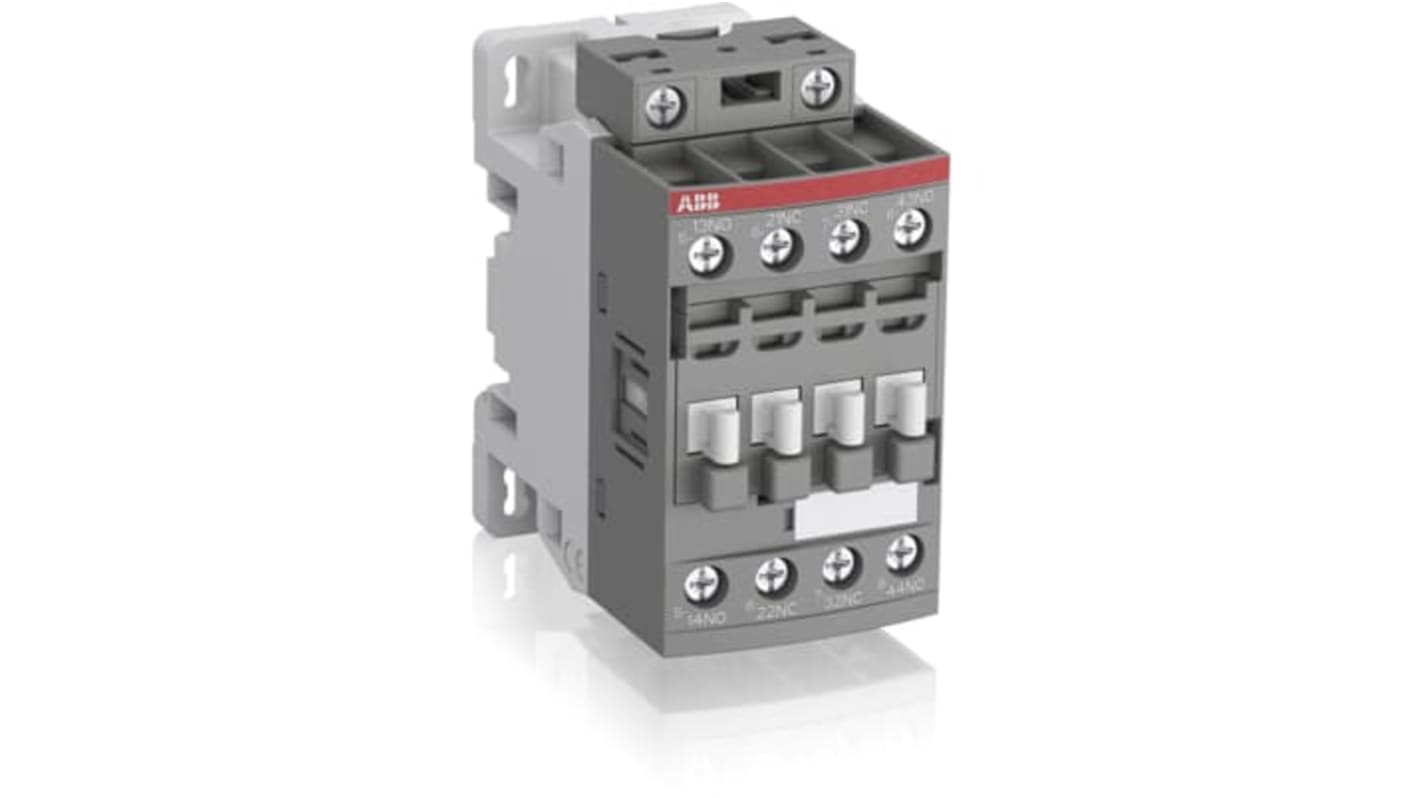 Relè contattore ABB 1SBH136001R2122 NFZ22E-21, 4 poli, 2 NO + 2 NC, tensione bobina 20-60 V c.c., 24-60 V c.a., dimensioni 80x45x77 mm.