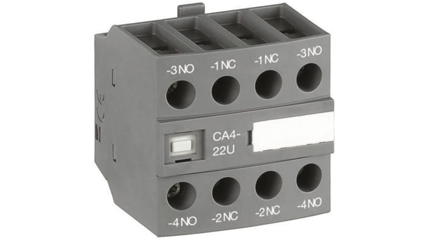 Contatto ausiliario ABB 1SBN010140R1340 CA4-40U, 4NO, montaggio frontale, per contattori AF, 6 A, 600 V c.c., 690 V c.a.