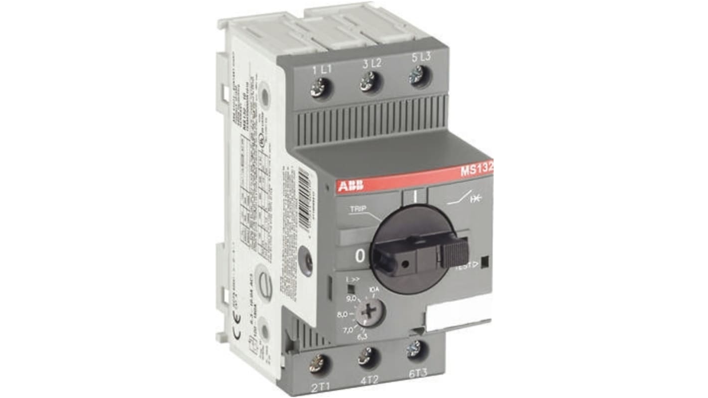 Interruttore automatico motore ABB 1SAM350000R1001 MS132-0.16, corrente 0,1-0,16 A, protezione cortocircuito, dimensioni 90x45x81,25 mm.