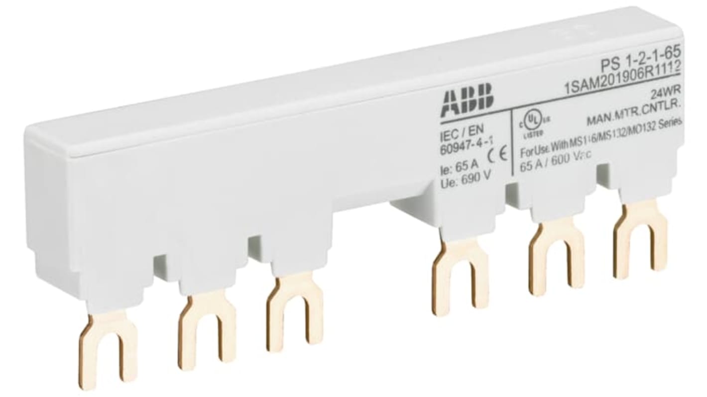 Barra di distribuzione trifase ABB, 690V, 65A, passo 17.5mm, per contattori AF serie PS1, codice 1SAM201906R1114.