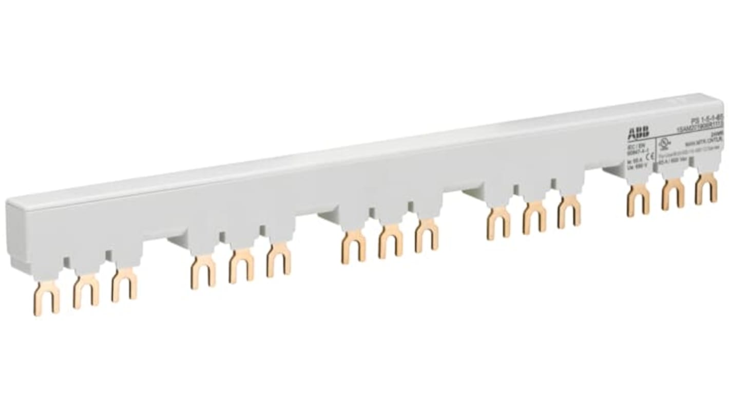 Barra di distribuzione trifase ABB, 690V, 65A, passo 17.5mm, compatibile con contattori AF, serie PS1.