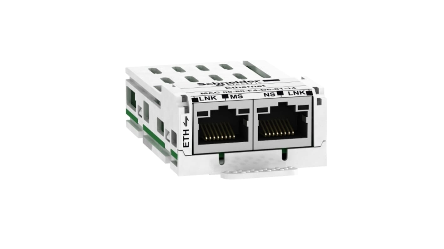Scheda opzionale Ethernet TCP/IP VW3A3616 di Schneider Electric per unità ATV32, con due porte RJ45 e velocità fino a 100 Mbps.