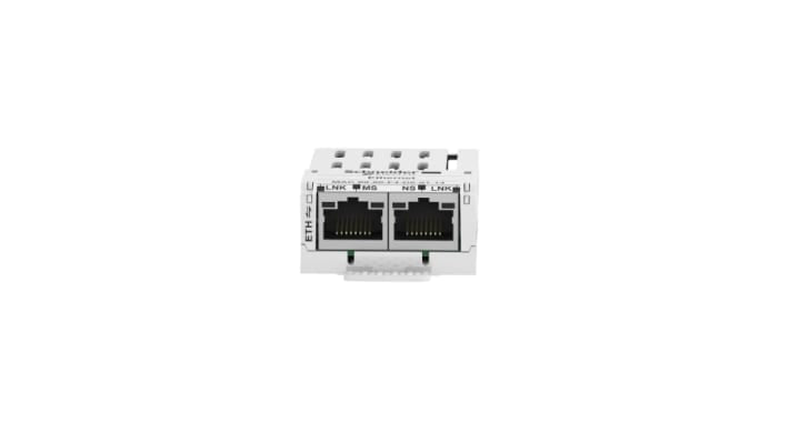 Scheda opzionale Ethernet TCP/IP VW3A3616 di Schneider Electric per unità ATV32, con due porte RJ45 e velocità fino a 100 Mbps.