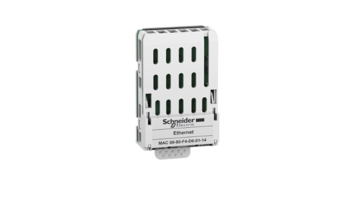 Scheda opzionale Ethernet TCP/IP VW3A3616 di Schneider Electric per unità ATV32, con due porte RJ45 e velocità fino a 100 Mbps.