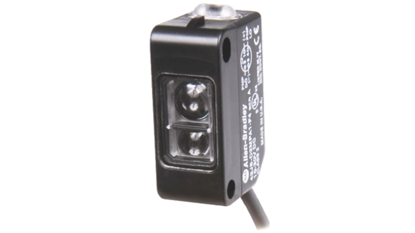 Allen Bradley 42JS-E2EZB1-F4, sensore fotoelettrico rettangolare con rilevamento fino a 10 m, grado di protezione IP67, connettore a 4 pin.