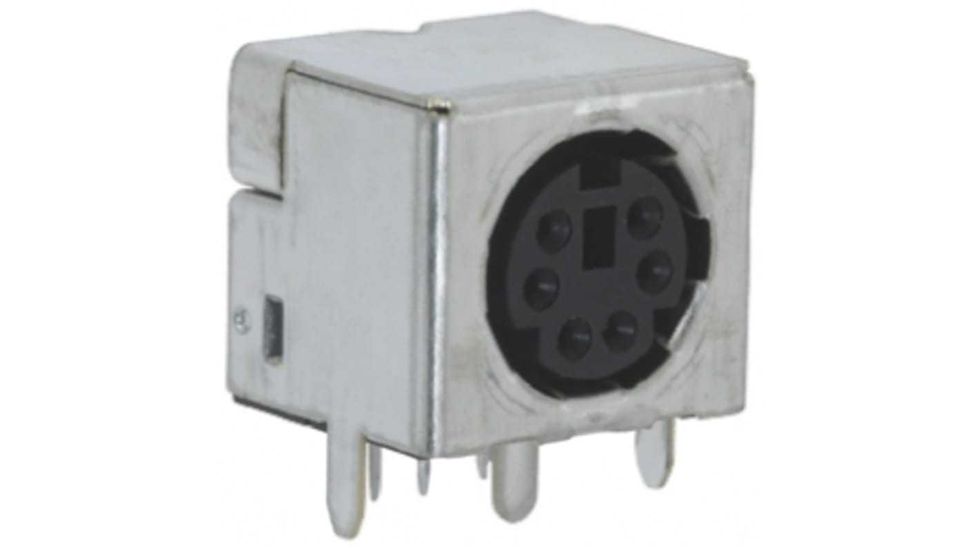 Connettore femmina DIN 6 poli TE Connectivity 5749265-1, montaggio a foro passante, schermato, temperatura operativa -55°C/+105°C.