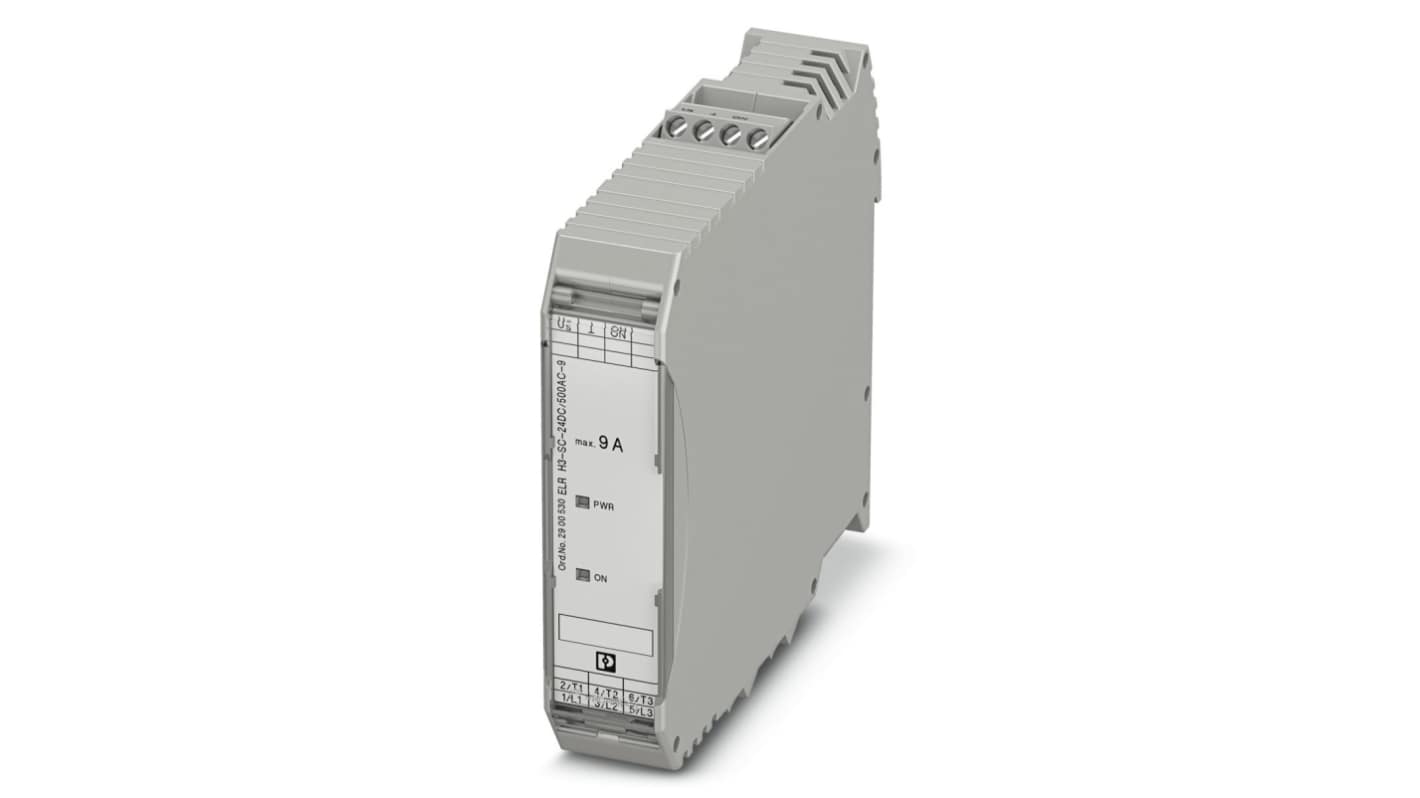 Starter per motore ibrido Phoenix Contact 2900530, potenza 4 kW, montaggio su guida DIN, protezione IP20, dimensioni 22,5 x 106,6 x 113,7 mm.
