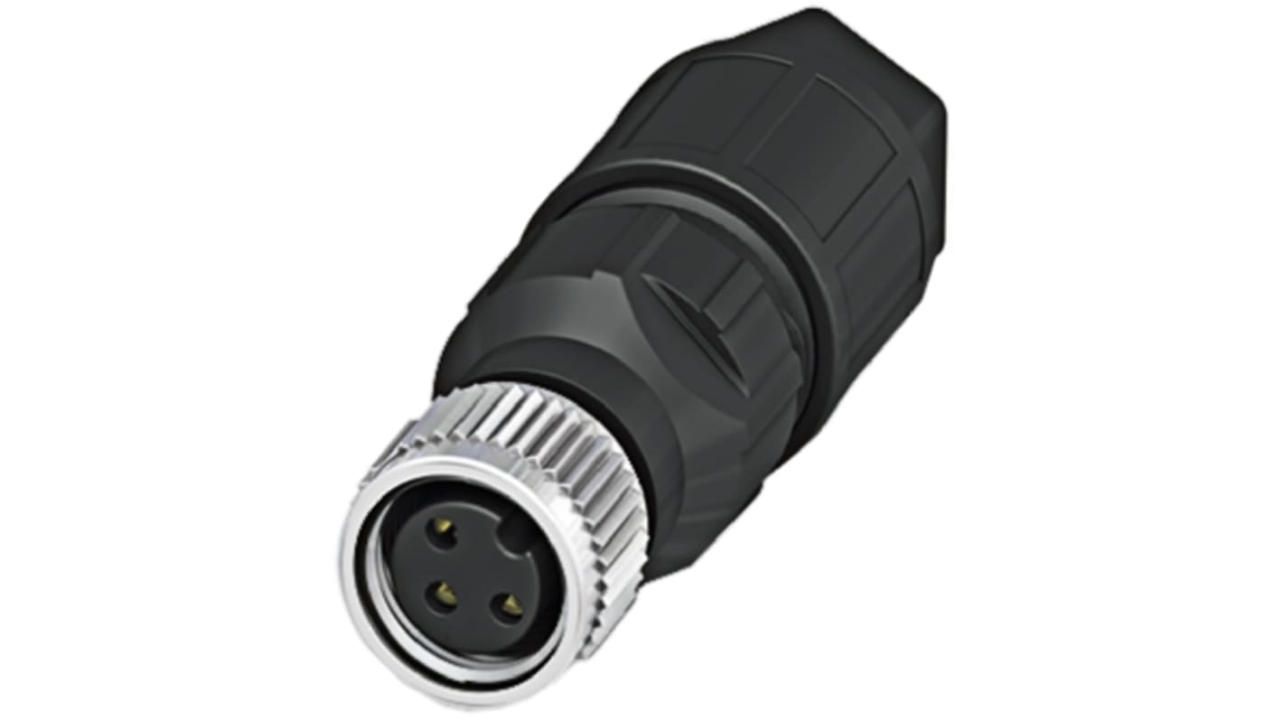 Connettore circolare femmina M8 3 poli QUICKON Phoenix Contact 1441040 per sensori e attuatori industriali. IP67, -25°C/+80°C.