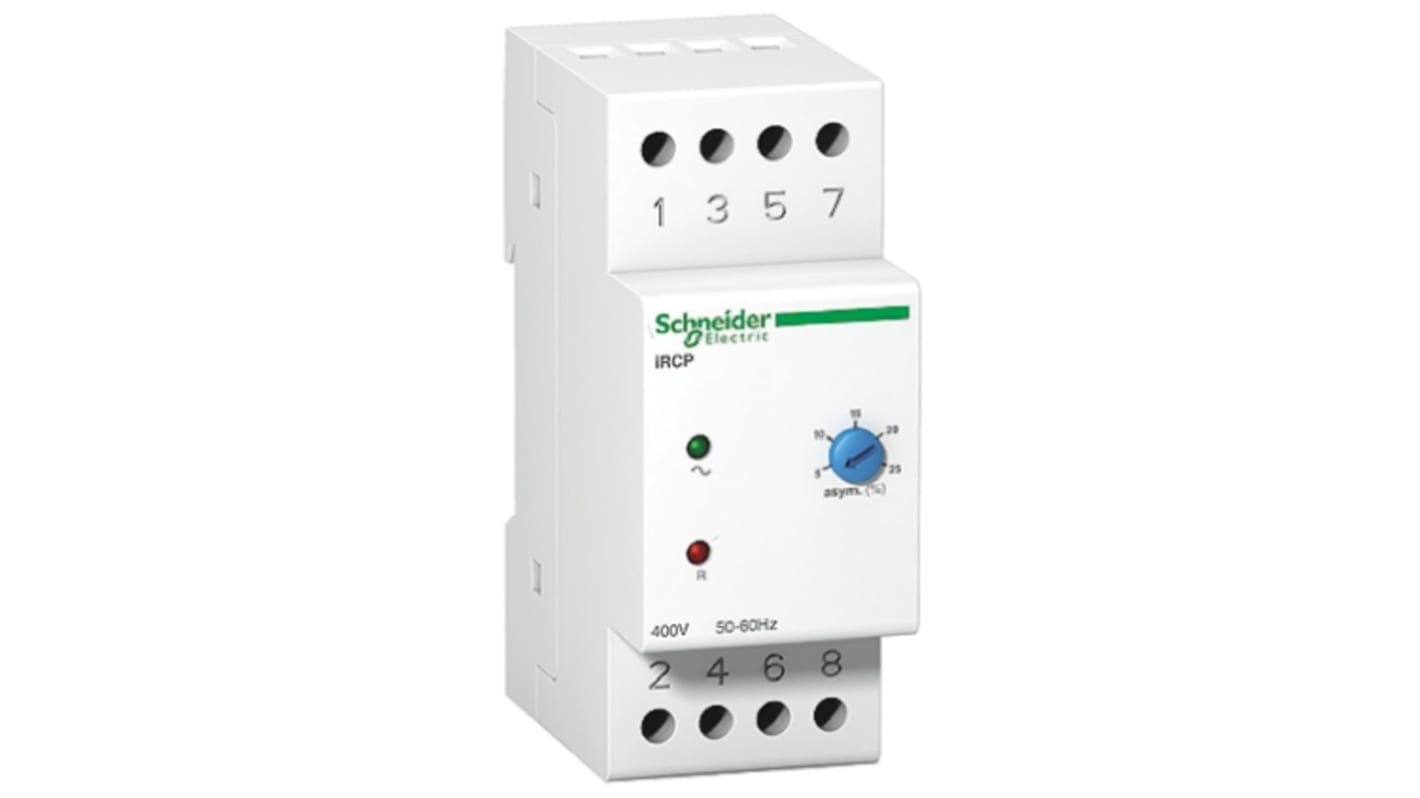 Relè di controllo di fase Schneider Electric A9E21180 - 8A, 5-25% asimmetria, serie Acti9 - Protezione e monitoraggio trifase per motori, sollevatori, HVAC.