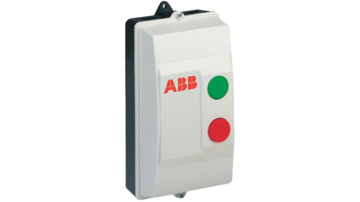ABB DRAF12-14, starter DOL automatico 3 fasi, potenza 5,5 kW, IP65, dimensioni 230x106x127 mm, montaggio con foro da 22 mm.