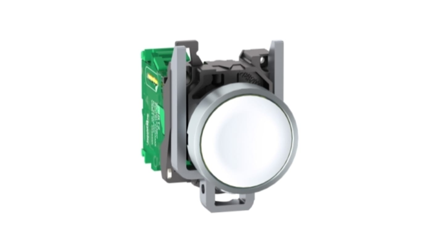 Interruttore a pulsante rotondo Schneider Electric, serie Harmony XB5, colore bianco, in metallo, operante da -40 a +70 °C.