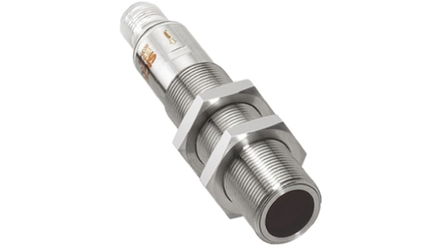 Sensore fotoelettrico cilindrico Sick VTE18-4N8240V, rilevamento fino a 900 mm, montaggio filettato, custodia in acciaio inox.