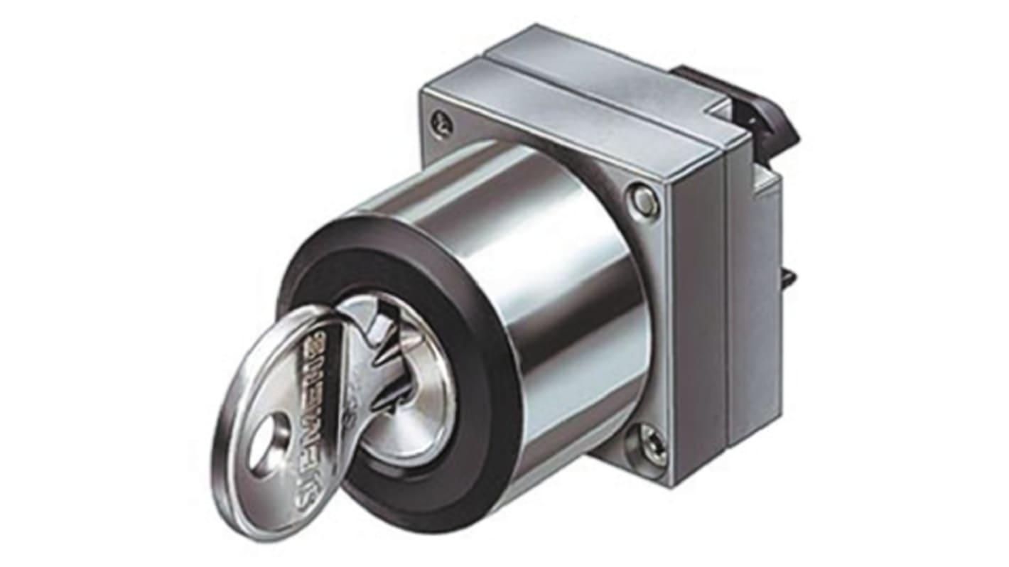 Testa selettore Siemens 3SB3, 3 posizioni, diametro 22 mm, contatto monostabile, IP67, con 2 chiavi Ronis.