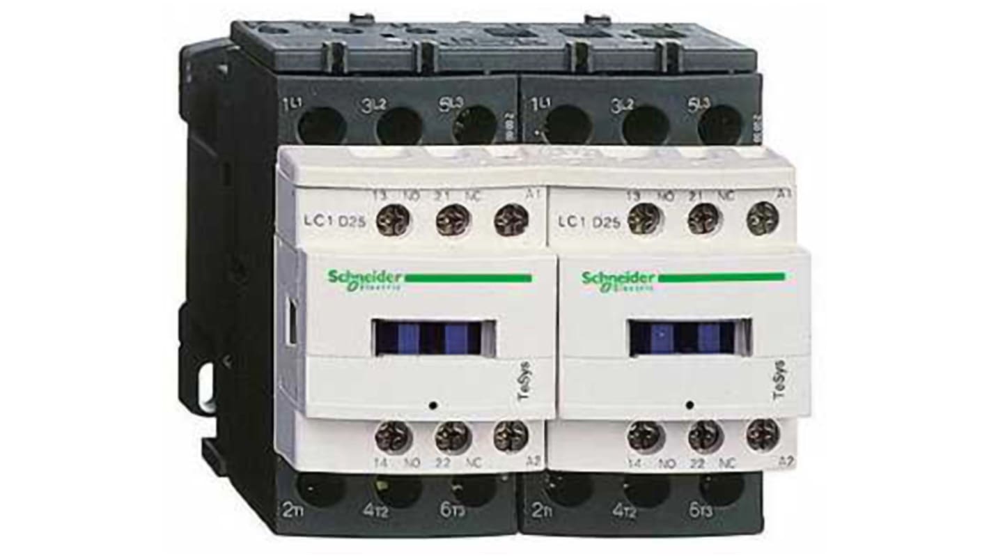 Contattore reversibile Schneider Electric LC2D09U7V, 3 poli, 9 A, 230 V, montaggio a pannello, dimensioni 90x77x86 mm, grado di protezione IP20.