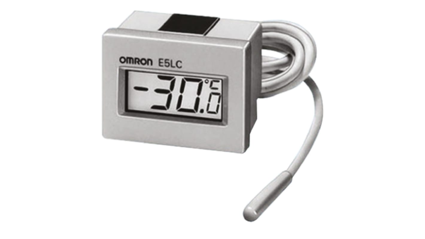 Regolatore di temperatura On/Off Omron E5LC-5, montaggio a pannello, display LCD, gamma -40°C/+40°C, alimentazione 100-240 V.