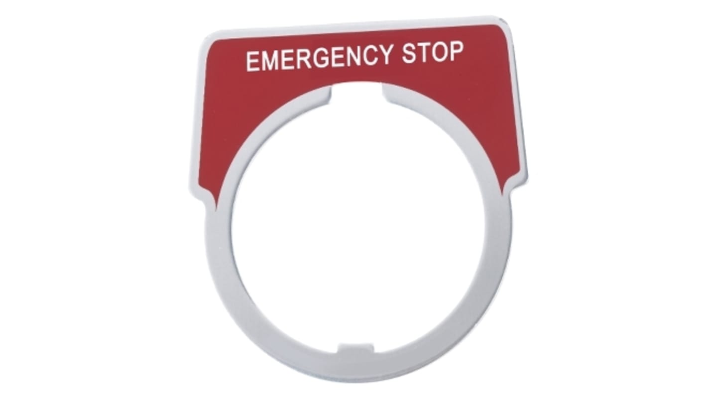 Piastra per legenda Schneider Electric 9001KN205, compatibile con etichette per applicazioni di Emergency Stop.
