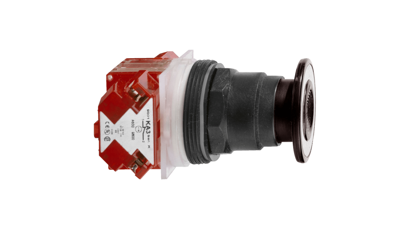 Pulsante Schneider Electric 9001SKR9BH13, testa a fungo nera, 1CO, IP66, installazione rapida, diametro 41 mm.