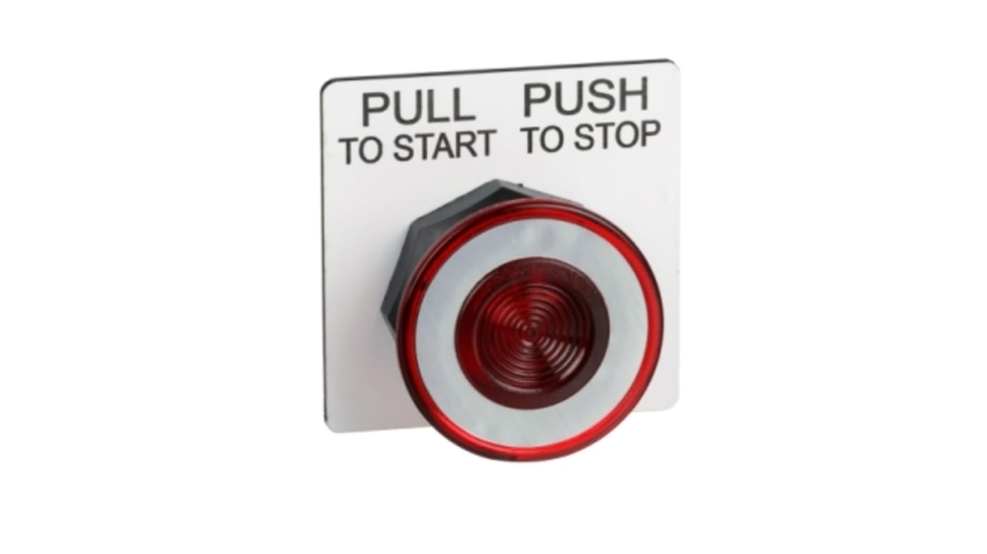 Pulsante rosso IP66 Schneider Electric 9001SKR24R, montaggio a pannello, testa a fungo, diametro foratura 30 mm.